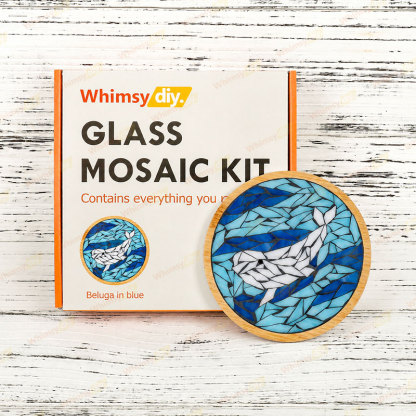 Whimsy DIY Beluga In Blue Coaster Glass Mosaic Kit Puzzles