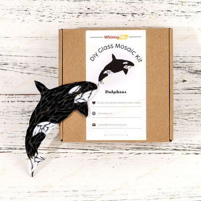 Black Dolphin Glass Mosaic Kit | DIY Arts & Crafts Kit for Adults