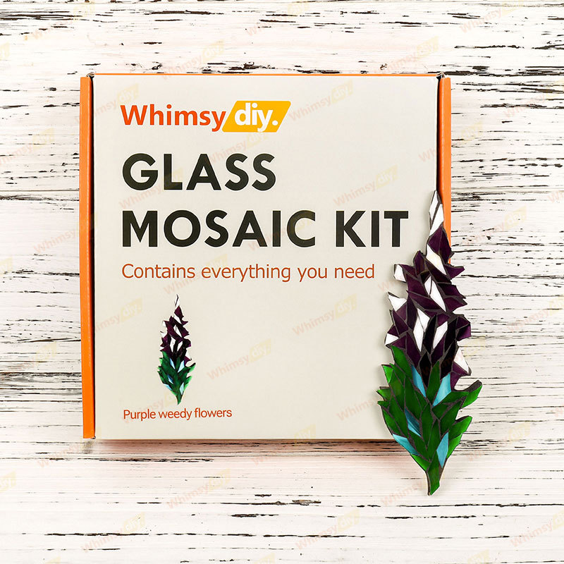 Whimsy DIY Purple Weedy Flower Glass Mosaic Kit Puzzles