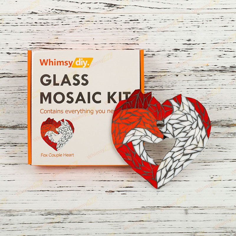 Whimsy DIY Fox Couple Heart Glass Mosaic Kit Puzzles