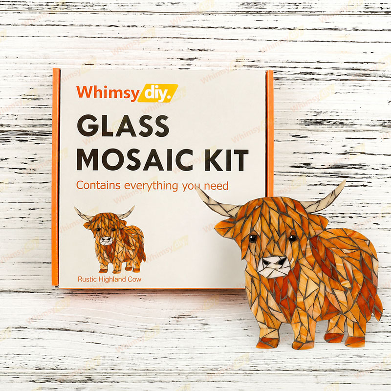 Whimsy DIY Rustic Highland Cow Glass Mosaic Kit Puzzles