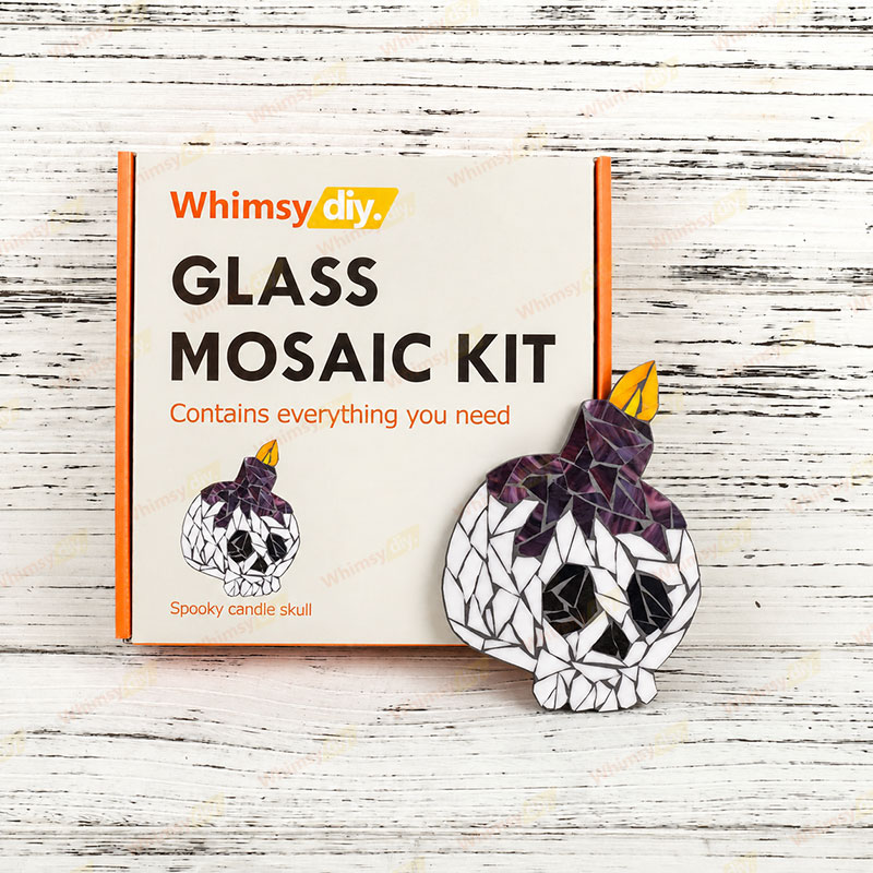 Whimsy DIY Spooky Candle Skull  Glass Mosaic Kit Puzzles