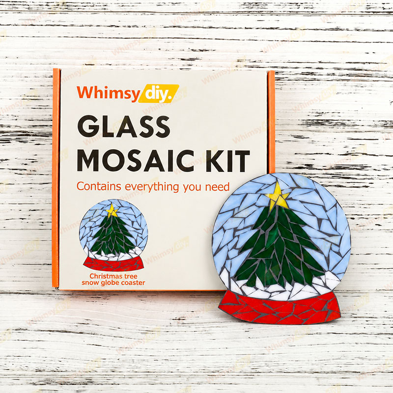 Whimsy DIY Christmas Tree Snow Globe Coaster Glass Mosaic Kit Puzzles