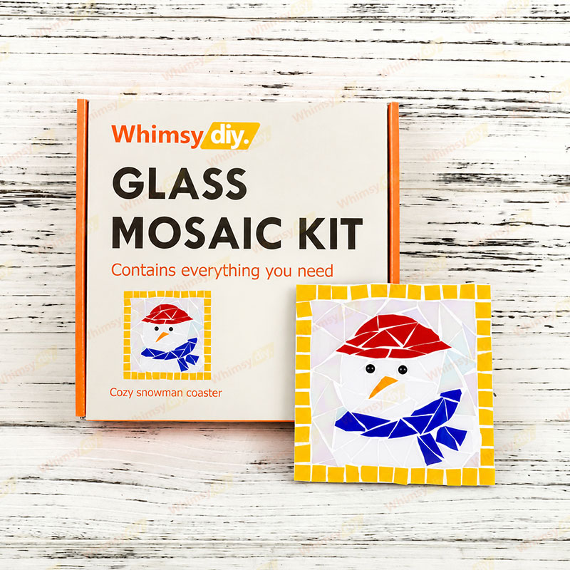 Whimsy DIY Cozy snowman Coaster Glass Mosaic Kit Puzzles