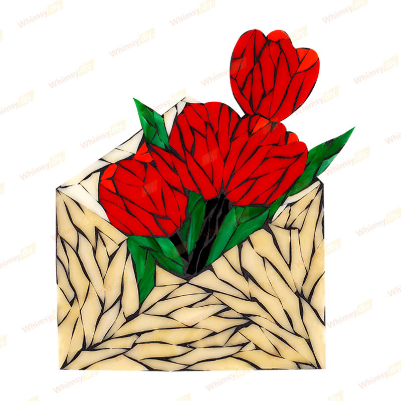 Mother's Day Envelope Tulip Stained Glass Mosaic Kit - Red