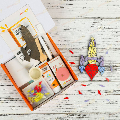 Whimsy DIY Retro Rocket-Style 2 Glass Mosaic Kit Puzzles