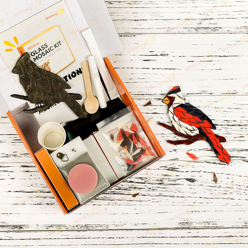 Whimsy DIY Lady Cardinal Bird Glass Mosaic Kit Puzzles
