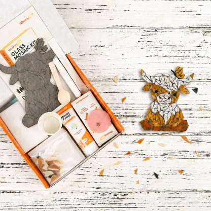 Whimsy DIY Highland Cow With Butterfly Glass Mosaic Kit Puzzles