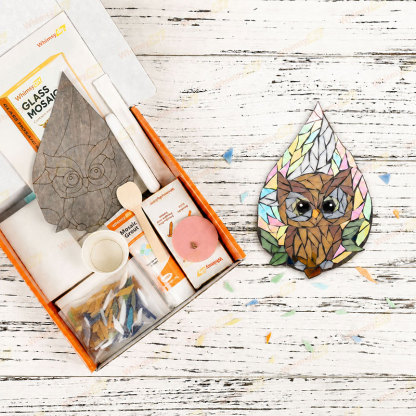 Whimsy DIY Owl and Moon Teardrop Glass Mosaic Kit Puzzles