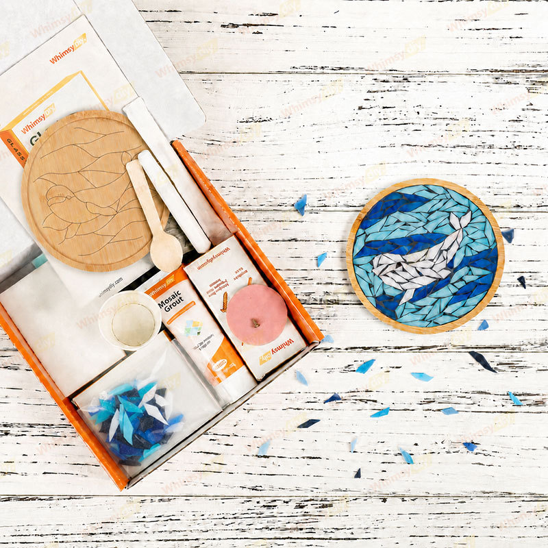 Whimsy DIY Beluga In Blue Coaster Glass Mosaic Kit Puzzles