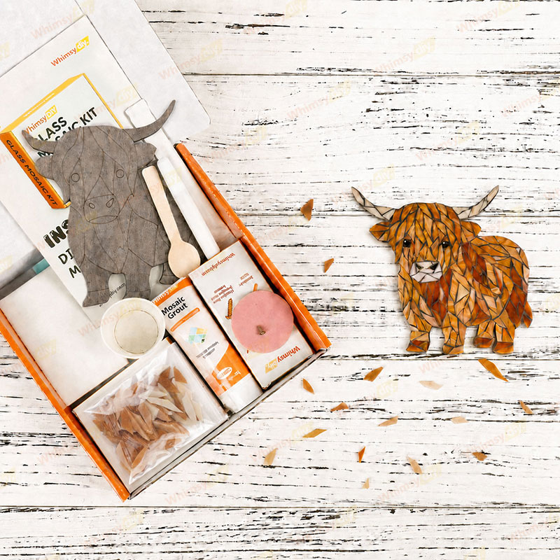 Whimsy DIY Rustic Highland Cow Glass Mosaic Kit Puzzles