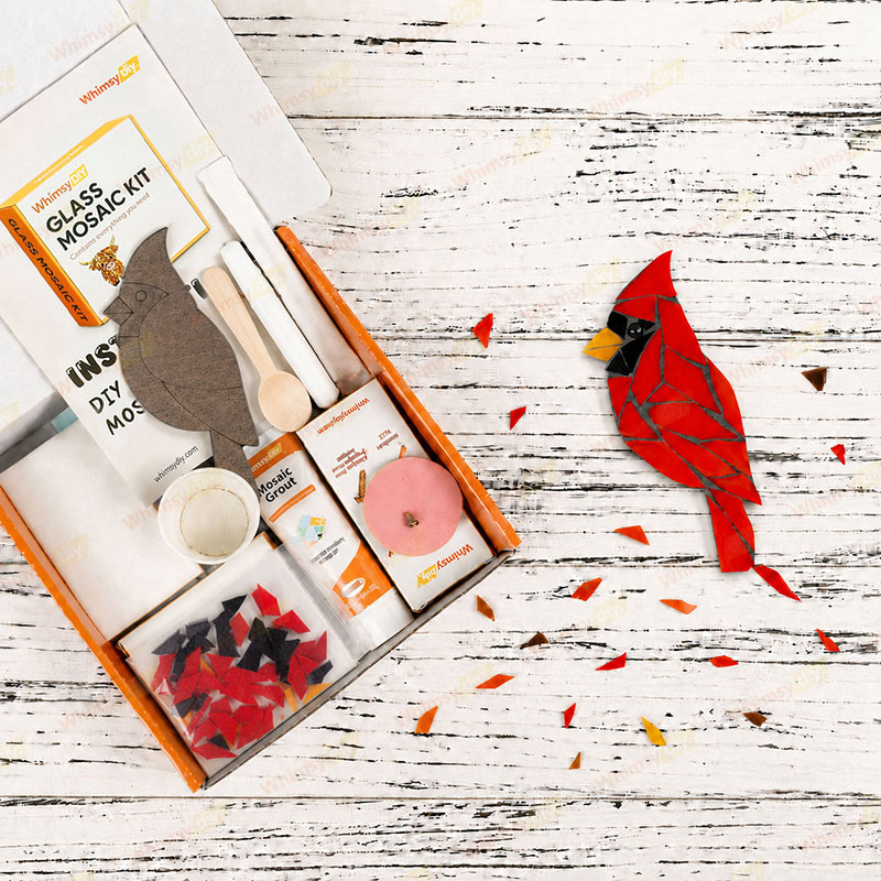 Whimsy DIY Fridge Magnet- Cardinal Glass Mosaic Kit Puzzles