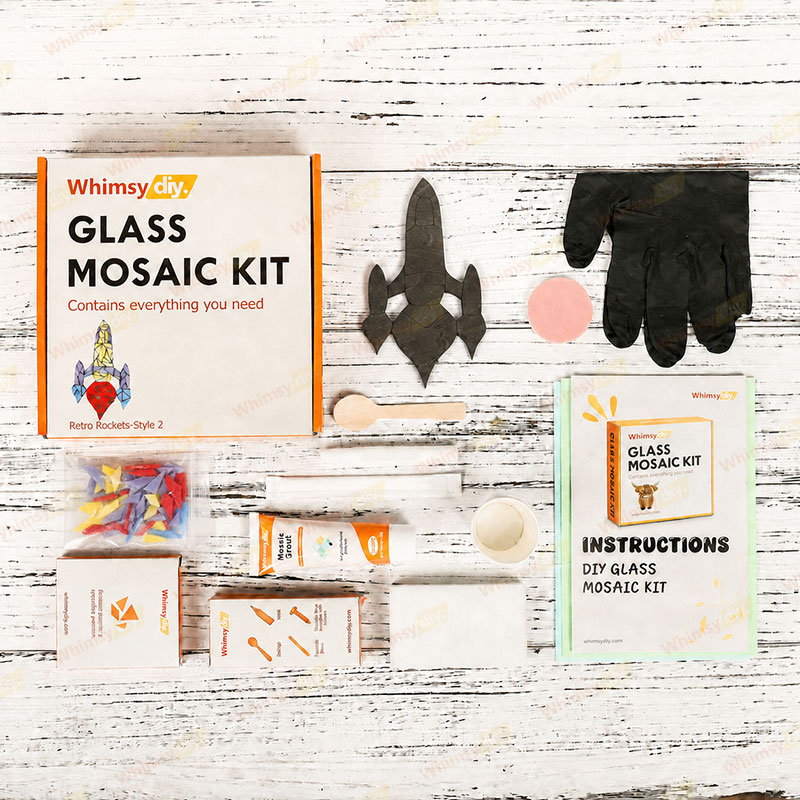 Whimsy DIY Retro Rocket-Style 2 Glass Mosaic Kit Puzzles