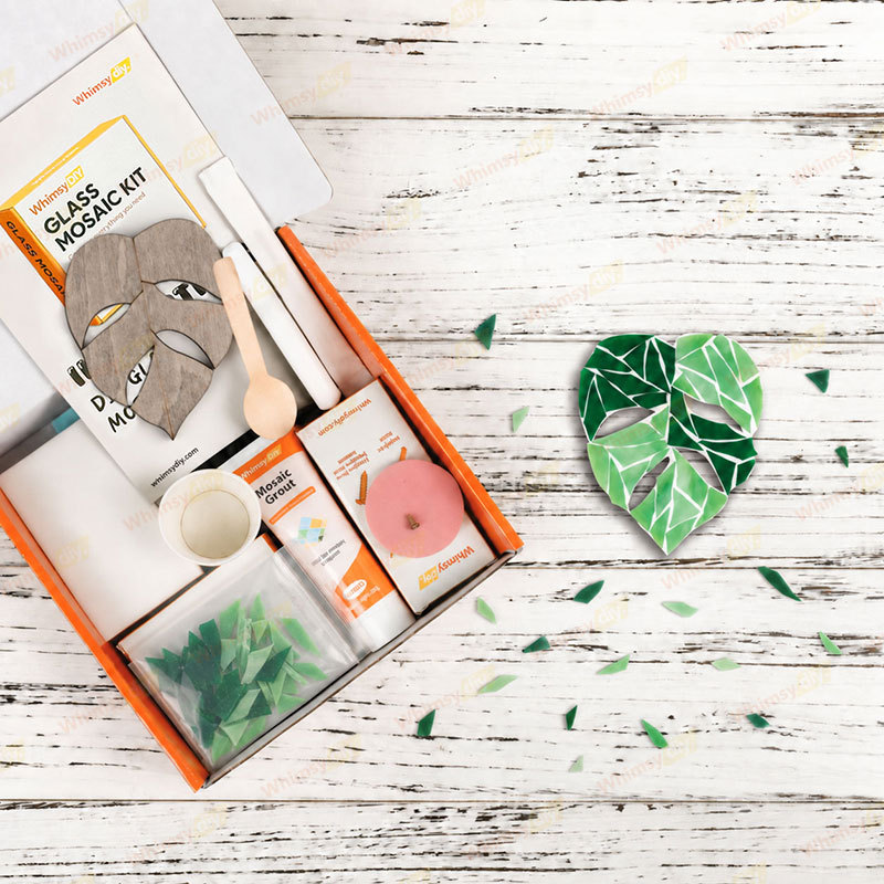 Whimsy DIY Fridge Magnet - Green monstera Glass Mosaic Kit Puzzles
