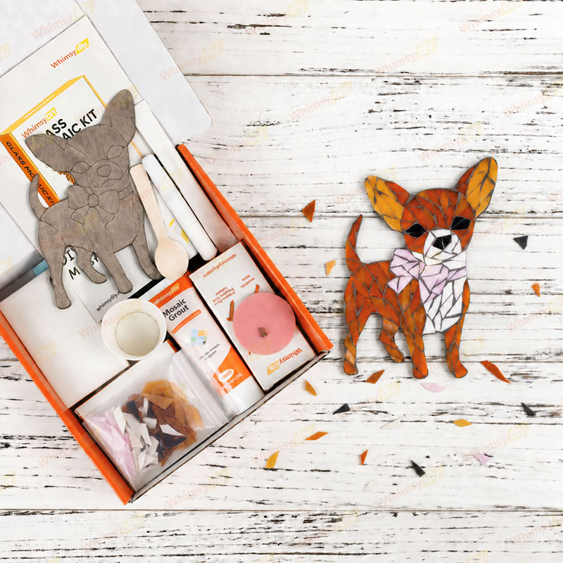 Whimsy DIY Chihuahua Dog with Bow Glass Mosaic Kit Puzzles