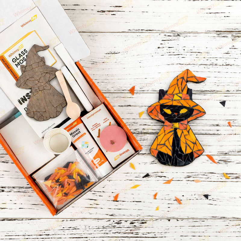 Whimsy DIY Witch Cat Glass Mosaic Kit Puzzles