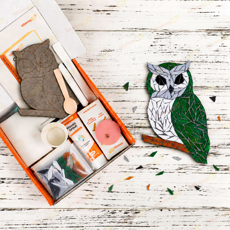 Whimsy DIY Emerald Owl Glass Mosaic Kit Puzzles