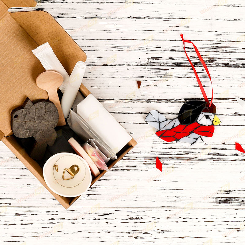 Winter Birds Christmas Ornaments Glass Mosaic Kit- Style 3