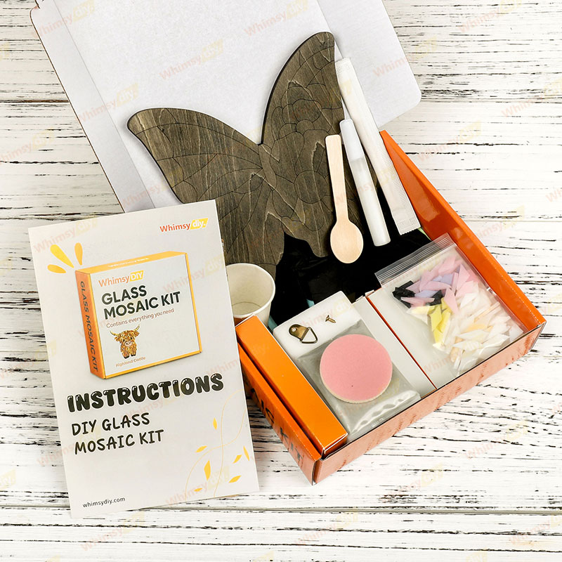 Whimsy DIY Pink Peony Butterfly Glass Mosaic Kit Puzzles