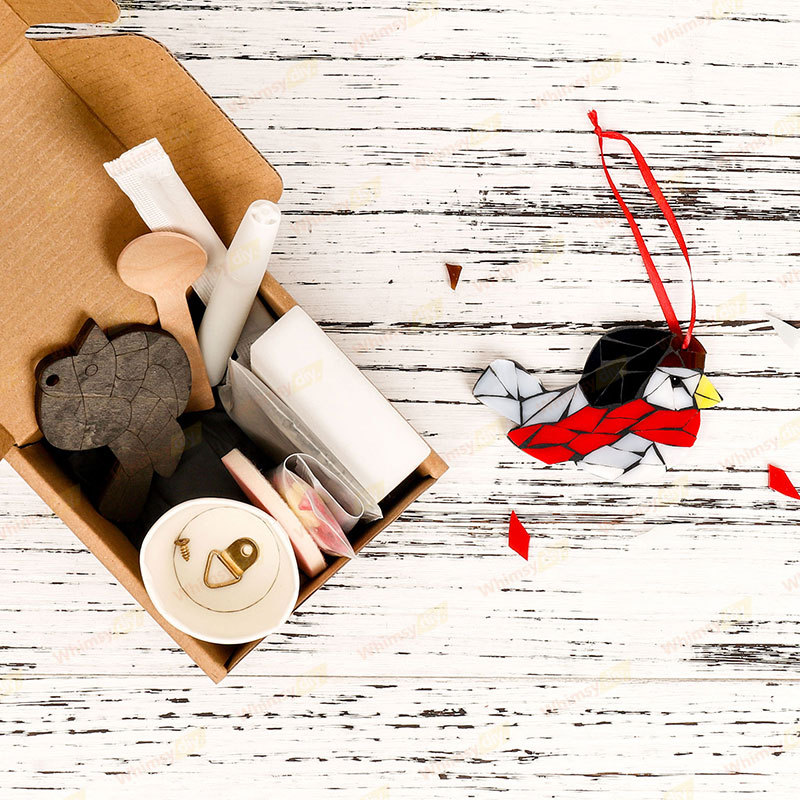 Winter Birds Christmas Ornaments Glass Mosaic Kit- Style 3