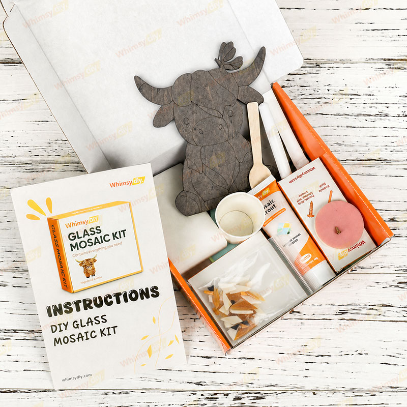 Whimsy DIY Highland Cow With Butterfly Glass Mosaic Kit Puzzles