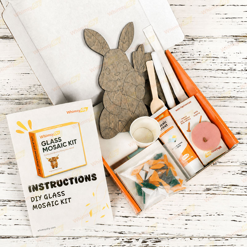Whimsy DIY Bunny Holding Carrot Glass Mosaic Kit Puzzles