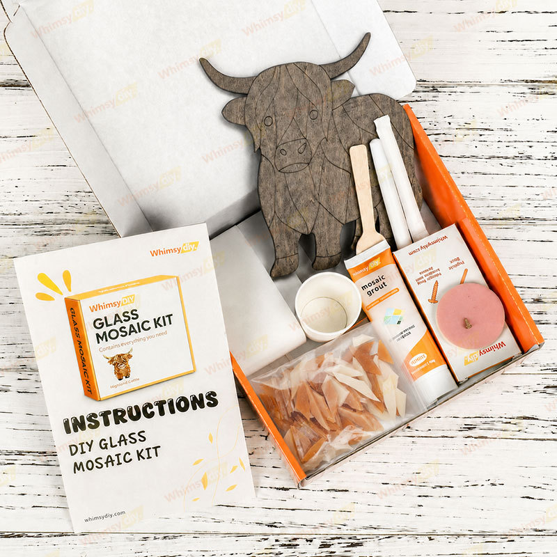 Whimsy DIY Rustic Highland Cow Glass Mosaic Kit Puzzles