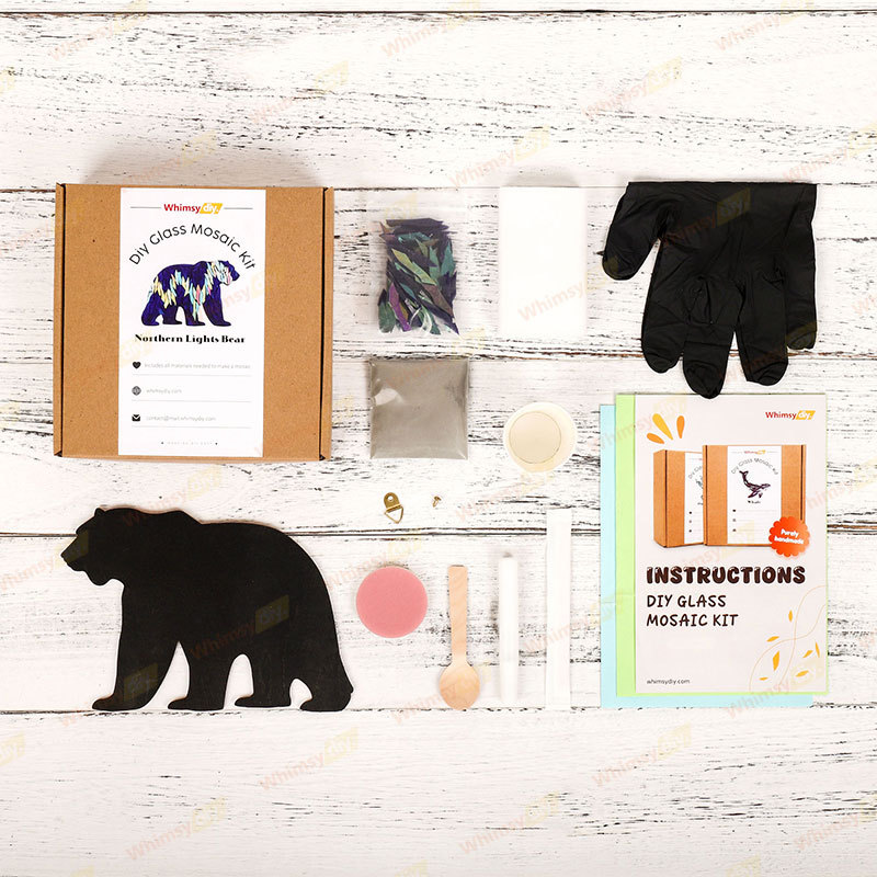 Northern Lights Bear Glass Mosaic Kit | DIY Arts & Crafts Kit for Adults