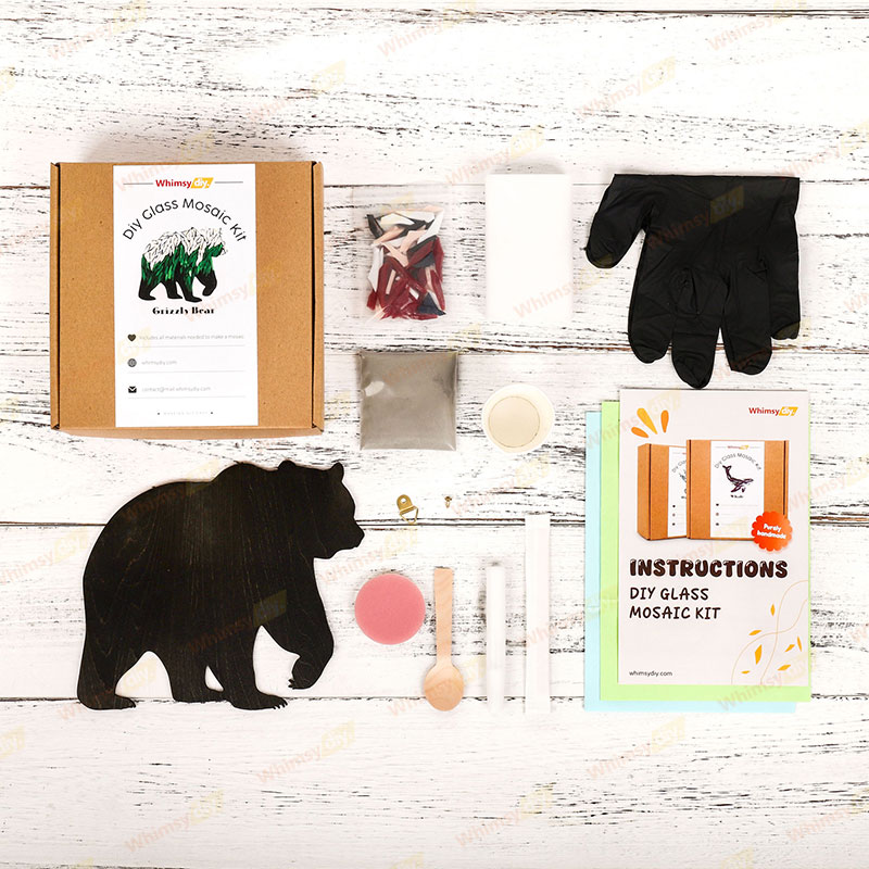 Grizzly Bear Glass Mosaic Kit | DIY Arts & Crafts Kit for Adults