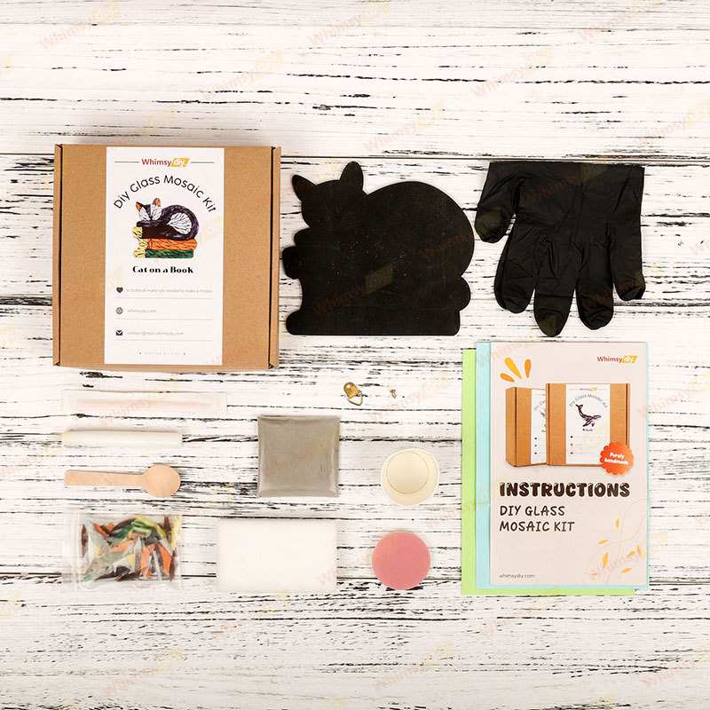 Cat Lying on Book Glass Mosaic Kit