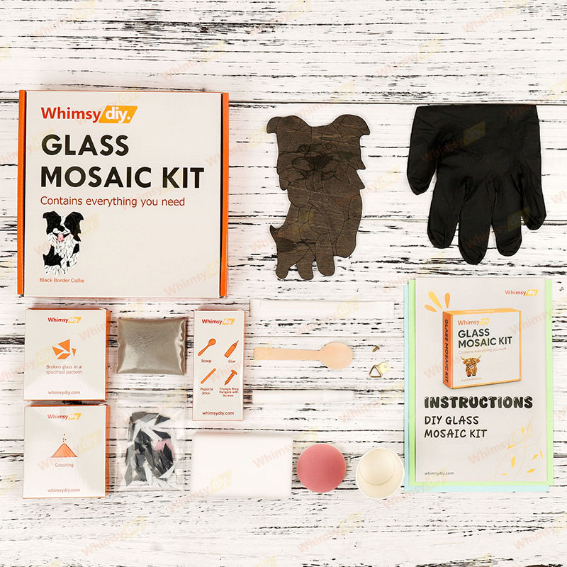 Black Border Collie Glass Mosaic Kit