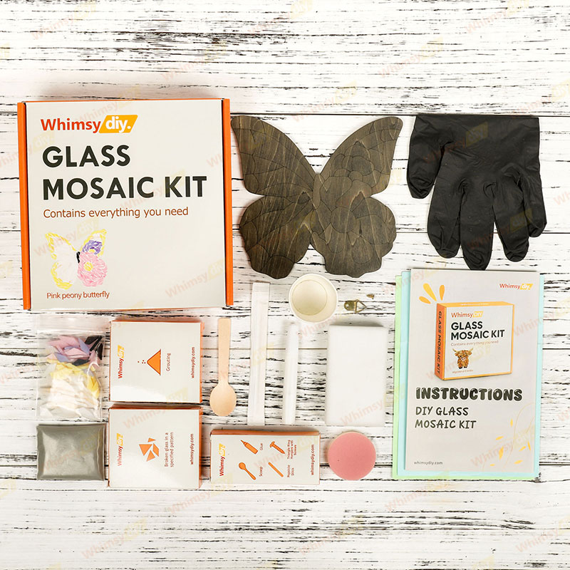 Whimsy DIY Pink Peony Butterfly Glass Mosaic Kit Puzzles