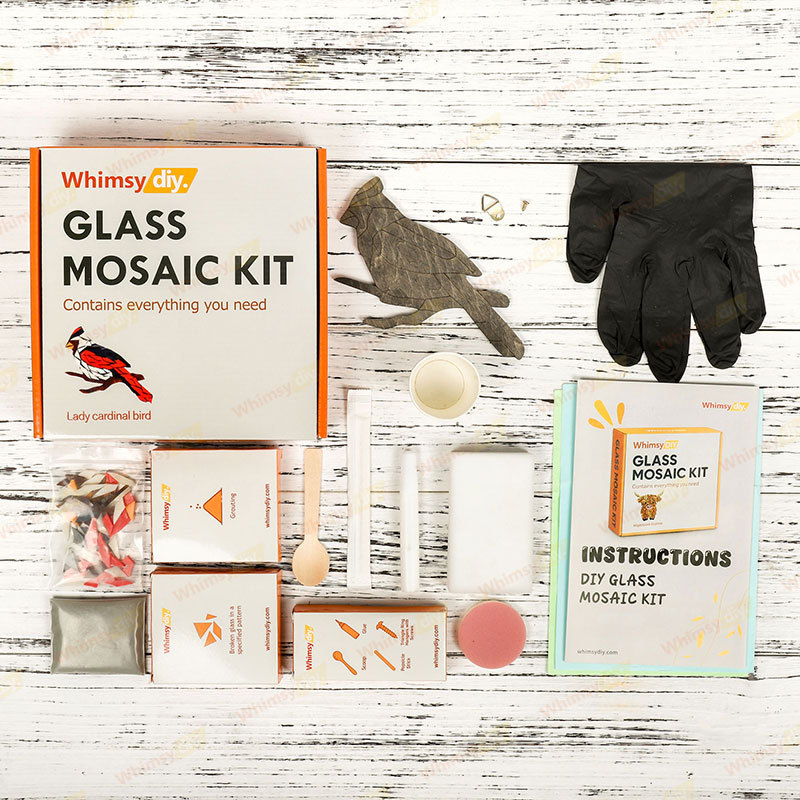 Whimsy DIY Lady Cardinal Bird Glass Mosaic Kit Puzzles