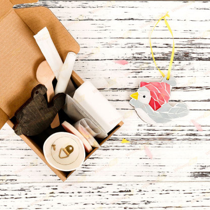 Winter Birds Christmas Ornaments Glass Mosaic Kit - Style 4