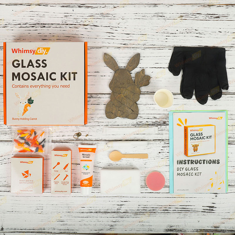 Whimsy DIY Bunny Holding Carrot Glass Mosaic Kit Puzzles