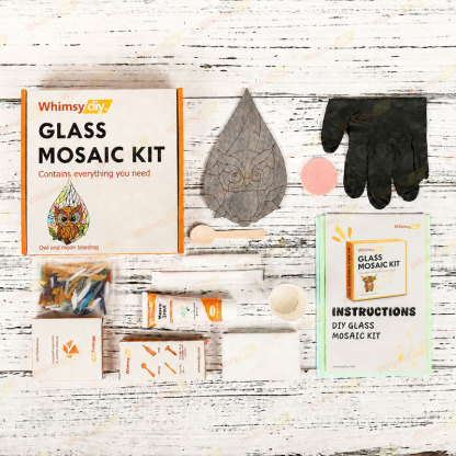 Whimsy DIY Owl and Moon Teardrop Glass Mosaic Kit Puzzles