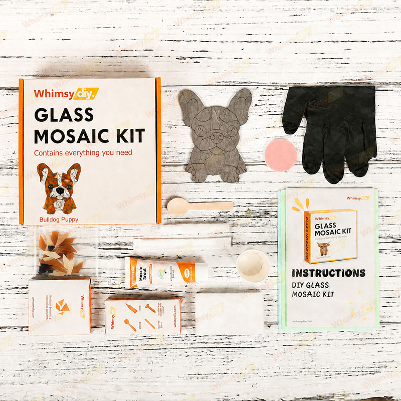Whimsy DIY Bulldog Puppy Glass Mosaic Kit Puzzles