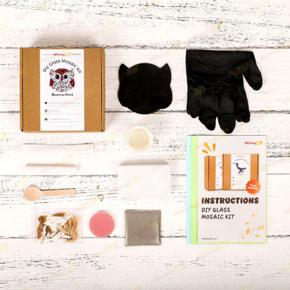 Owl Glass Mosaic Kit | DIY Arts & Crafts Kit for Adults | Brown