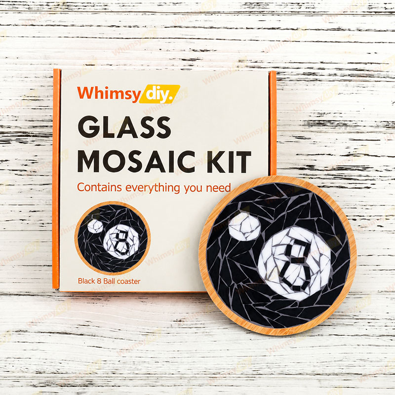 Whimsy DIY Black 8 Ball Coaster Glass Mosaic Kit Puzzles