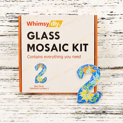 Whimsy DIY Blue Floral Patterned numbers-2 Glass Mosaic Kit Puzzles
