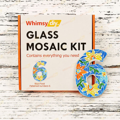 Whimsy DIY Blue Floral Patterned numbers-6 Glass Mosaic Kit Puzzles