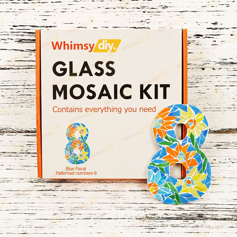 Whimsy DIY Blue Floral Patterned numbers-8 Glass Mosaic Kit Puzzles