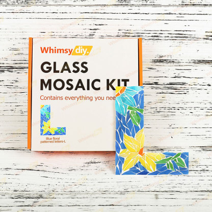 Whimsy DIY Blue Floral Patterned Letters-L Glass Mosaic Kit Puzzles