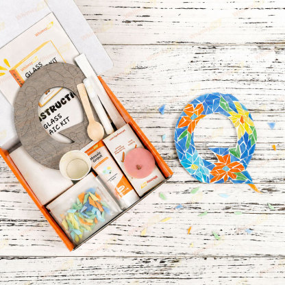Whimsy DIY Blue Floral Patterned Letters-Q Glass Mosaic Kit Puzzles