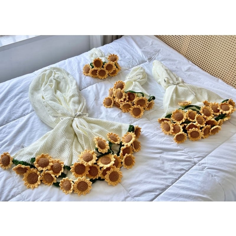 ☆お花モチーフ編みのブランケット・デイジー☆手作り☆送料込☆ 手編みブランケット お花モチーフ編み CrochetBlanket with flower