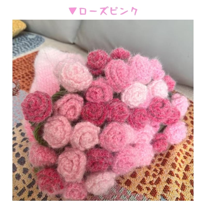 優しいグラデーション色の薔薇ヘアクリップ☆ハンドメイド手編みクリップバラ Y 123 .【手編み材料キット】グラデーションカラーのバラ編み毯 - 自分