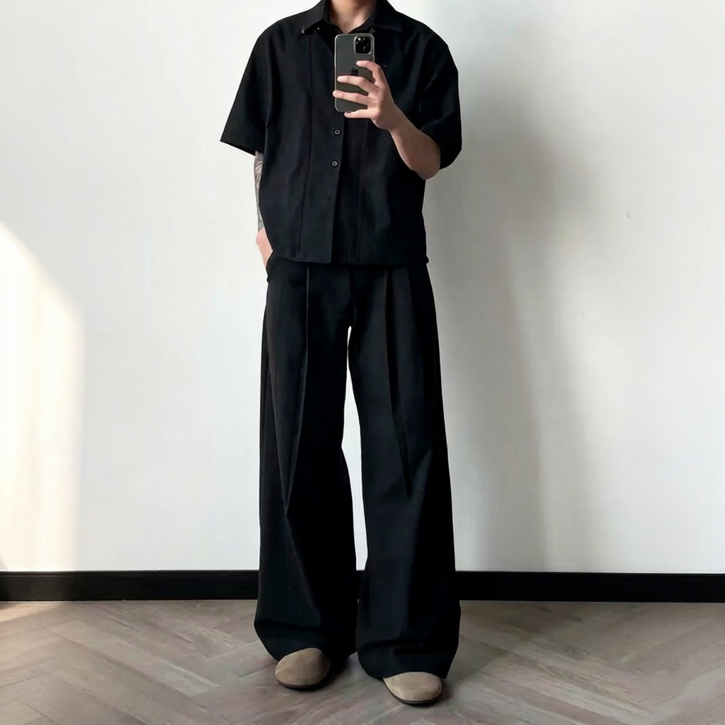亞麻雙領老錢風手縫線設計感短袖襯衫