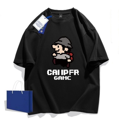 美式重磅百搭圓領純棉寬鬆印花短袖