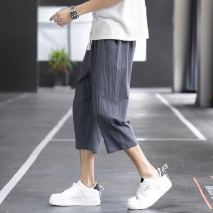 冰絲棉麻亞麻薄款潮流闊腿運動休閒七分褲褲裝