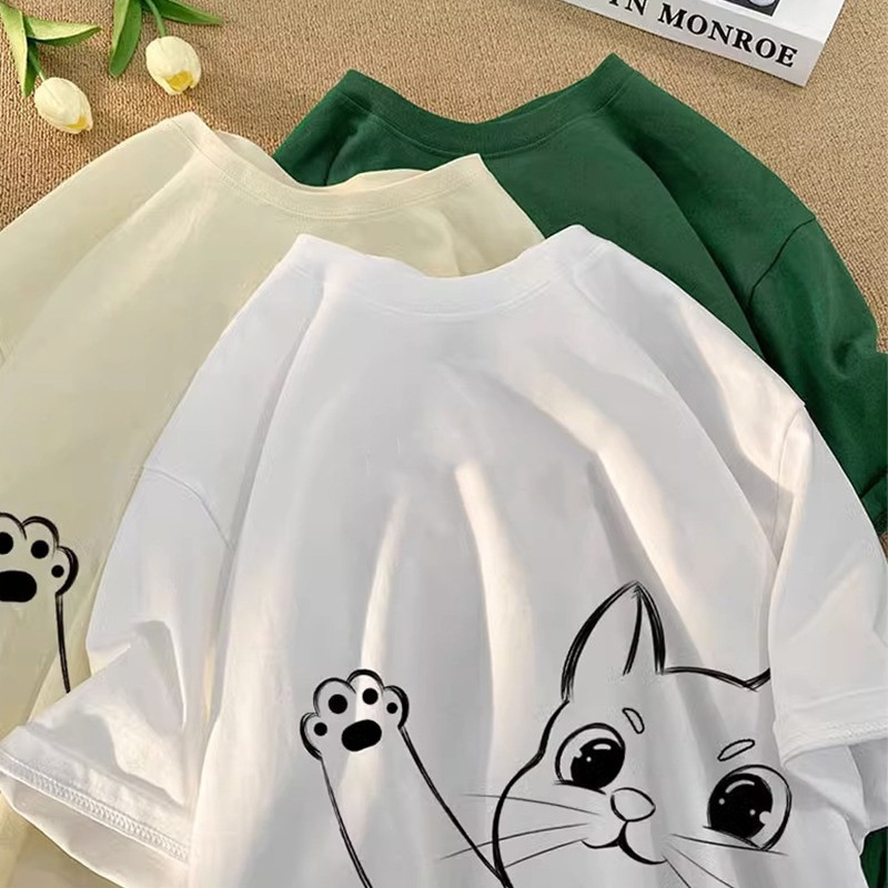 簡約百搭卡通貓咪印花短袖T恤